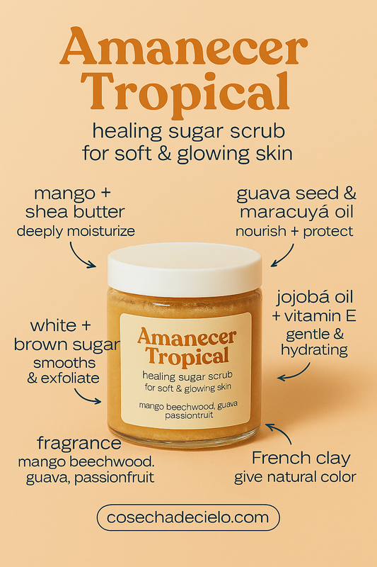 Amanecer Tropical – Healing Sugar Scrub
🌞 For soft, glowing, and deeply nourished skin