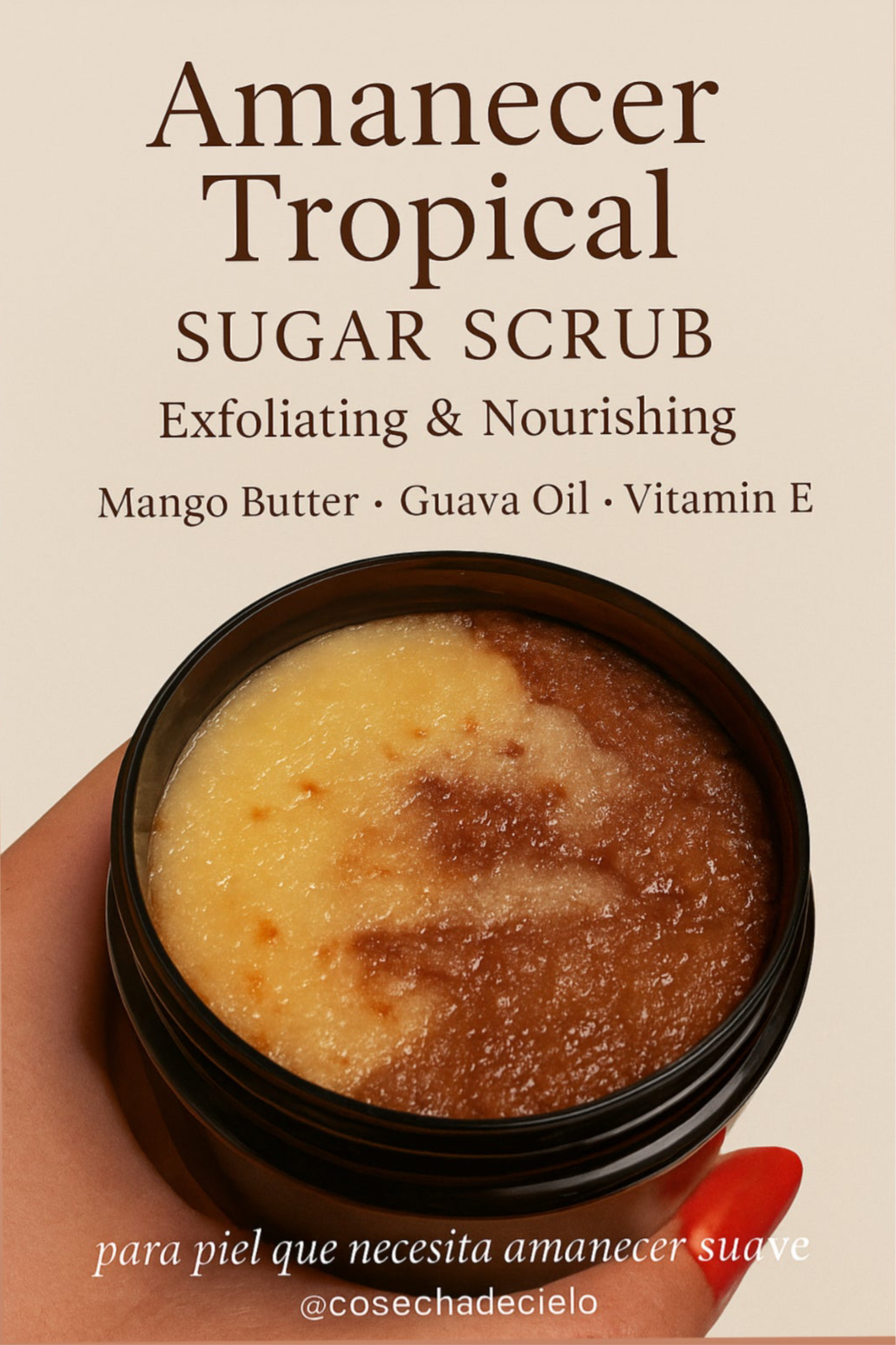 Amanecer Tropical – Healing Sugar Scrub
🌞 For soft, glowing, and deeply nourished skin